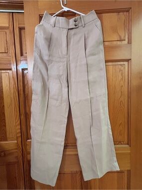 NWT REISS CLASSIC Womens Pleated LINEN Dress Pants in Light Khaki US4R